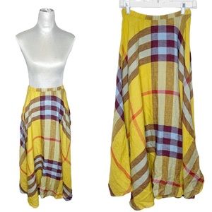 Free People x CP Shades Inez Madras Linen Plaid Circle Boho Lagenlook Skirt XS